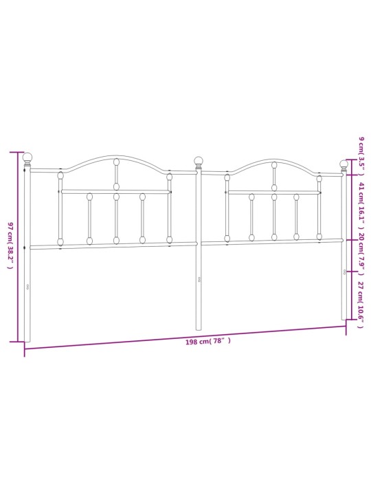 Metallinen sängynpääty musta 193 cm