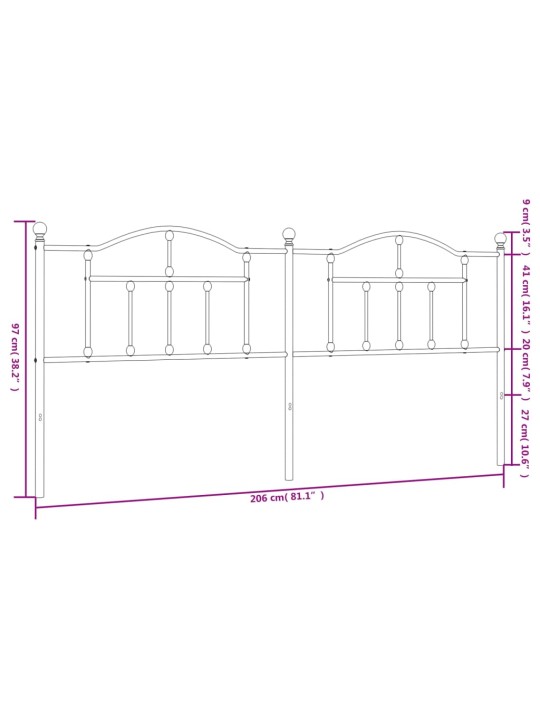 Metallinen sängynpääty musta 200 cm