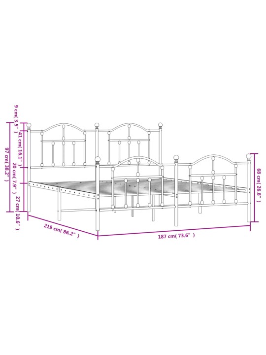Metallinen sängynrunko päädyillä valkoinen 183x213 cm