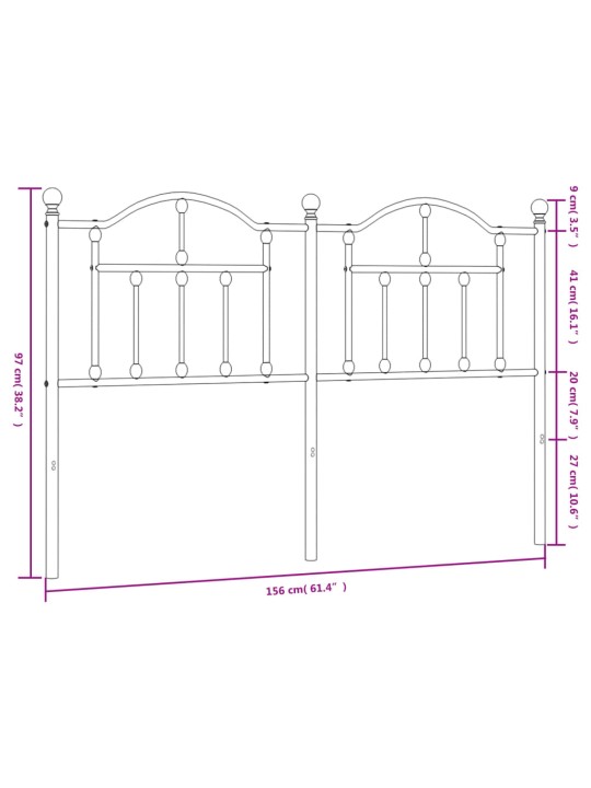 Metallinen sängynpääty valkoinen 150 cm