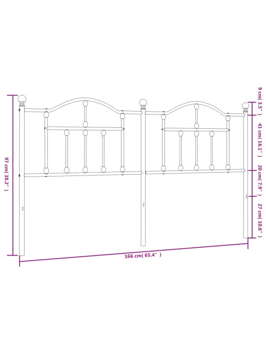 Metallinen sängynpääty valkoinen 160 cm