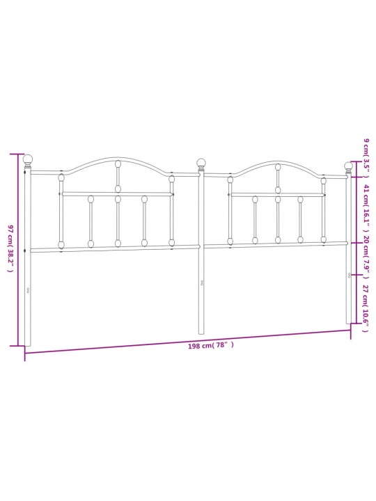 Metallinen sängynpääty valkoinen 193 cm