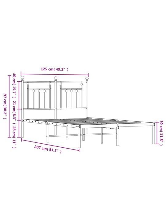 Metallinen sängynrunko päädyllä musta 120x200 cm