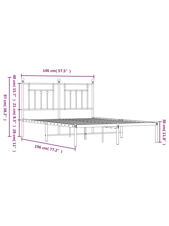 Metallinen sängynrunko päädyllä musta 140x190 cm