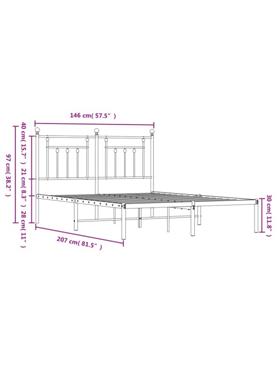 Metallinen sängynrunko päädyllä musta 140x200 cm