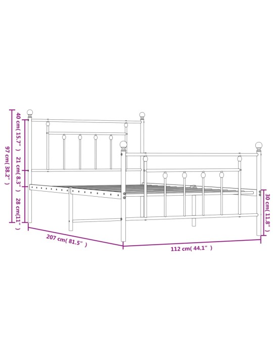 Metallinen sängynrunko päädyillä musta 107x203 cm