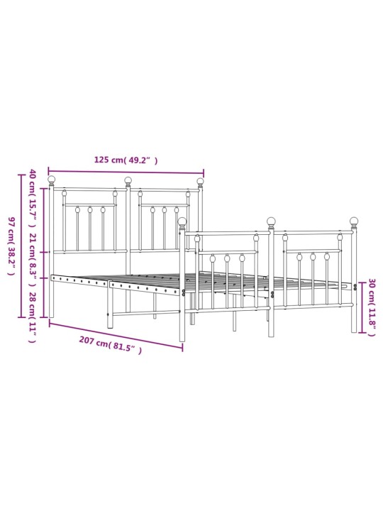 Metallinen sängynrunko päädyillä musta 120x200 cm