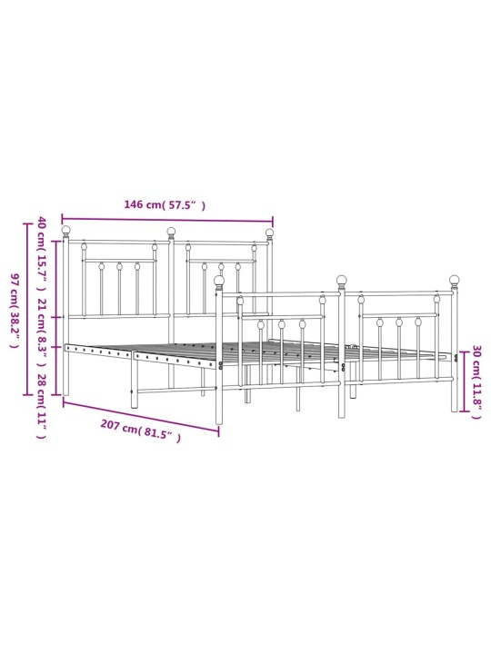 Metallinen sängynrunko päädyillä musta 140x200 cm
