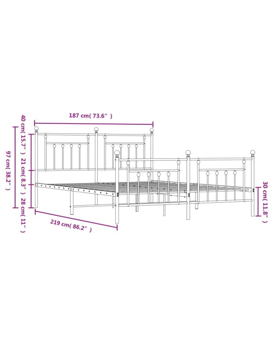 Metallinen sängynrunko päädyillä musta 183x213 cm