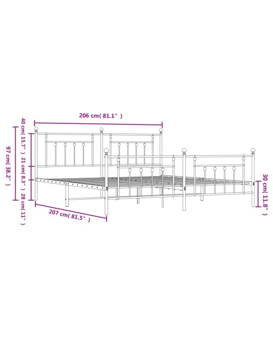 Metallinen sängynrunko päädyillä musta 200x200 cm