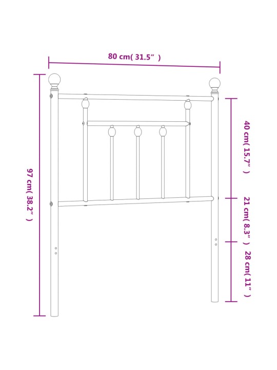 Metallinen sängynpääty musta 75 cm