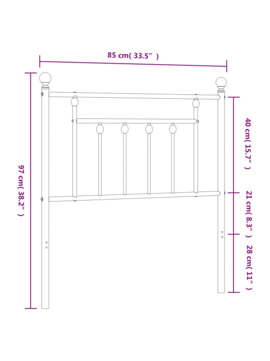 Metallinen sängynpääty musta 80 cm