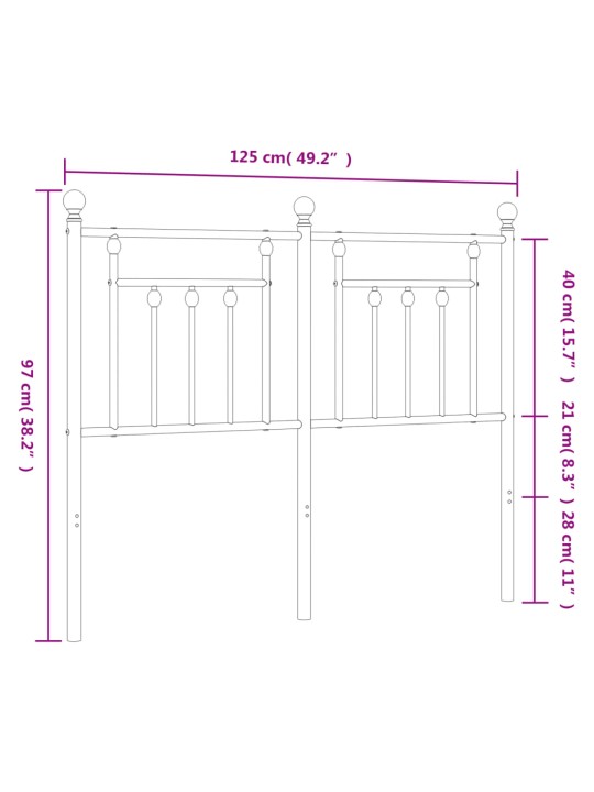 Metallinen sängynpääty musta 120 cm