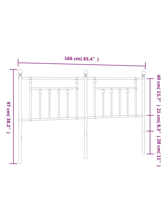 Metallinen sängynpääty musta 160 cm