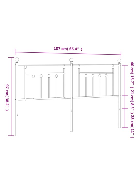 Metallinen sängynpääty musta 180 cm