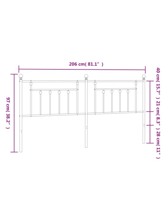 Metallinen sängynpääty musta 200 cm