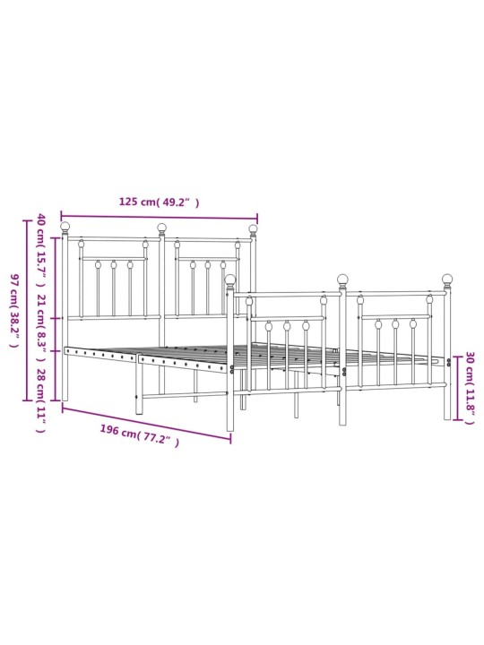 Metallinen sängynrunko päädyillä valkoinen 120x190 cm