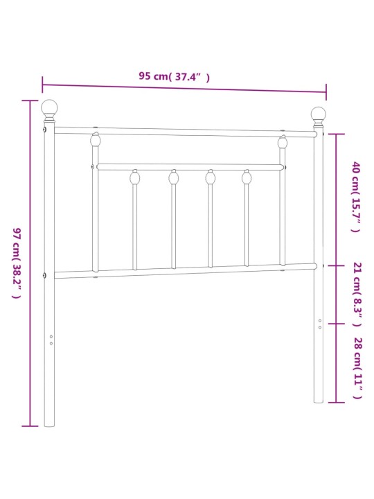 Metallinen sängynpääty valkoinen 90 cm