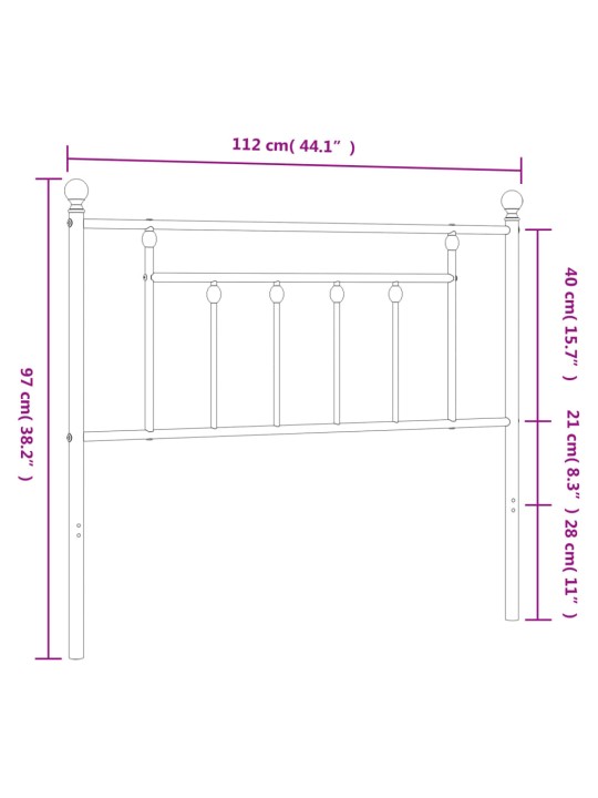 Metallinen sängynpääty valkoinen 107 cm