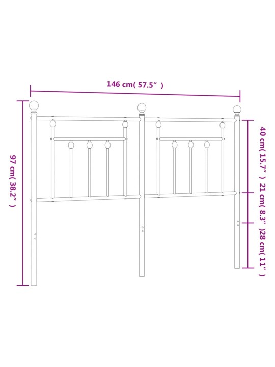 Metallinen sängynpääty valkoinen 140 cm