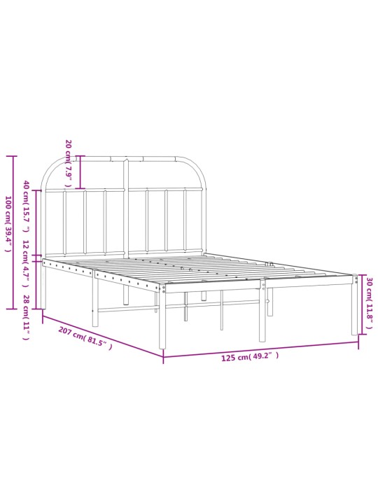 Metallinen sängynrunko päädyllä musta 120x200 cm