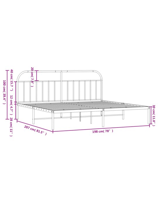 Metallinen sängynrunko päädyllä musta 193x203 cm