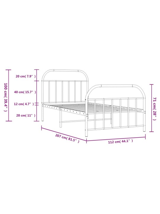 Metallinen sängynrunko päädyillä musta 107x203 cm