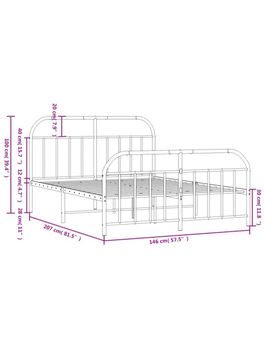 Metallinen sängynrunko päädyillä musta 140x200 cm