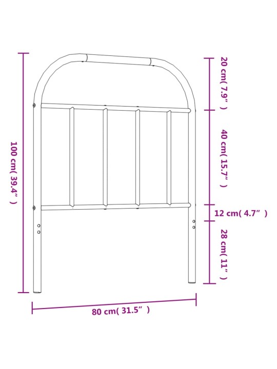 Metallinen sängynpääty musta 75 cm