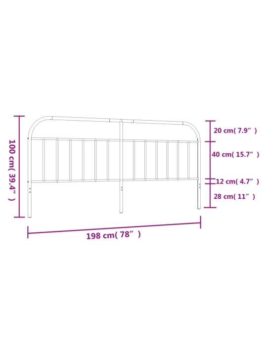 Metallinen sängynpääty musta 193 cm