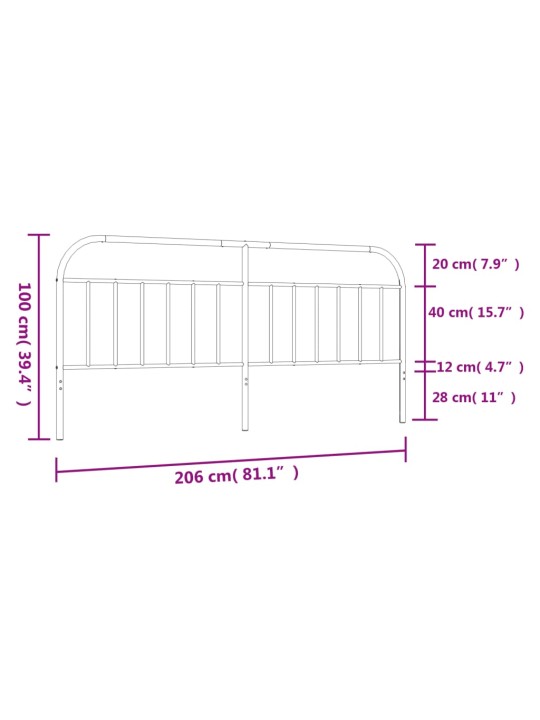 Metallinen sängynpääty musta 200 cm