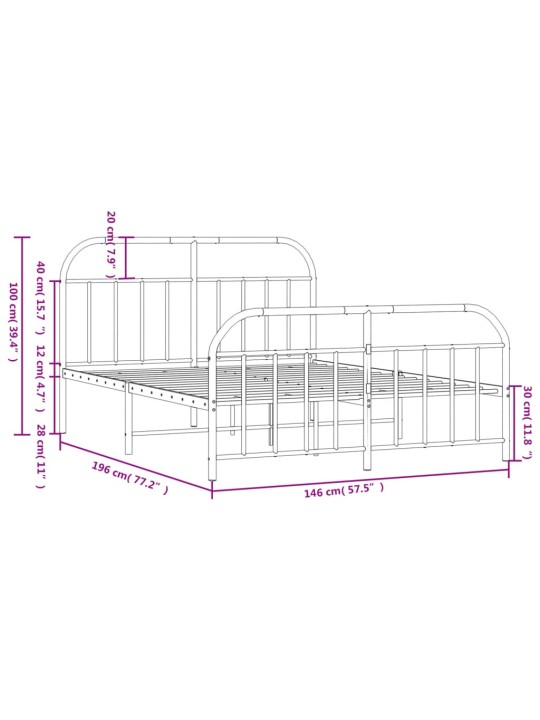 Metallinen sängynrunko päädyillä valkoinen 140x190 cm