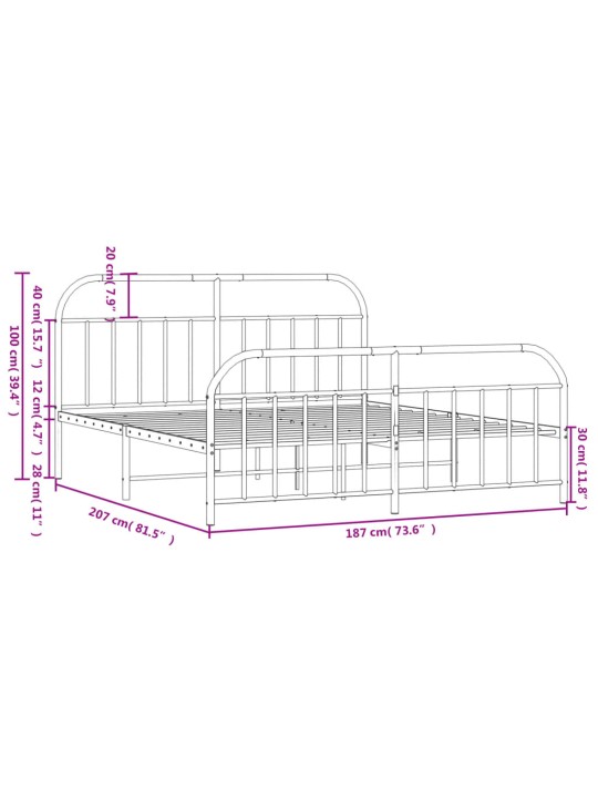 Metallinen sängynrunko päädyillä valkoinen 180x200 cm