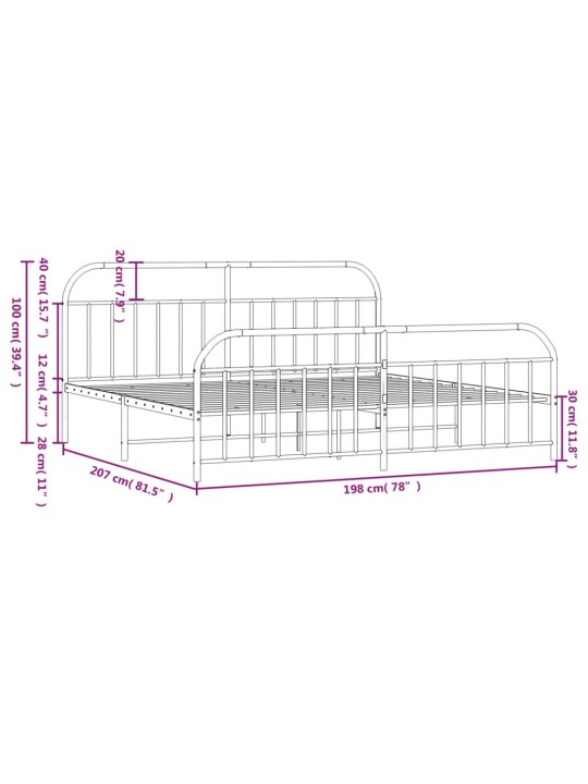 Metallinen sängynrunko päädyillä valkoinen 193x203 cm