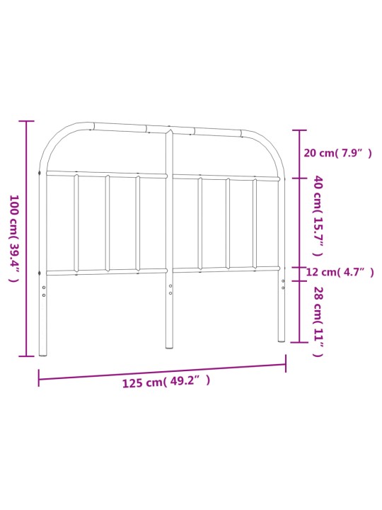 Metallinen sängynpääty valkoinen 120 cm