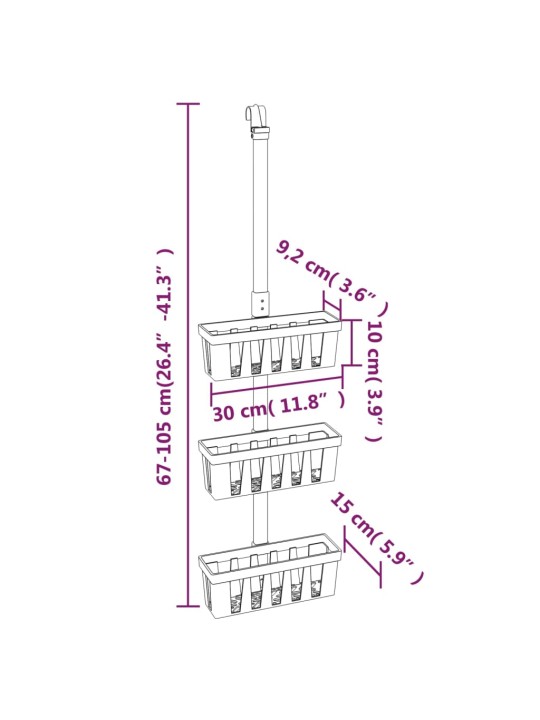 Ripustettava suihkuhylly 30x15x(67-105) cm alumiini