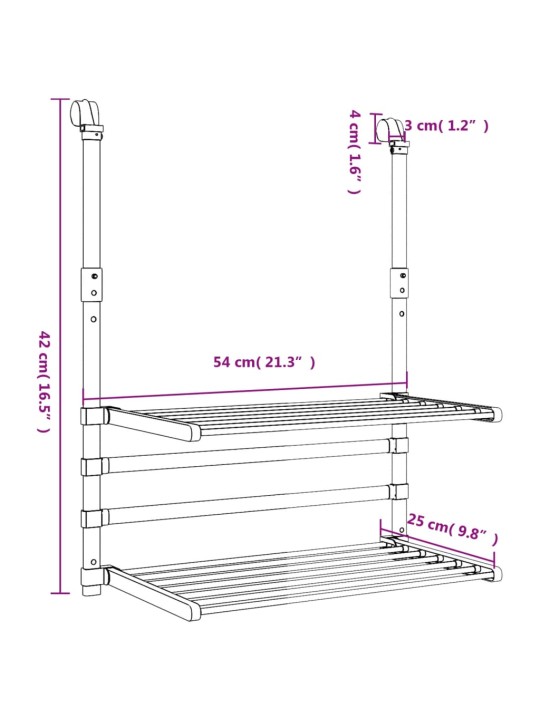 Kuivausteline parvekkeelle 54x25x42 cm alumiini