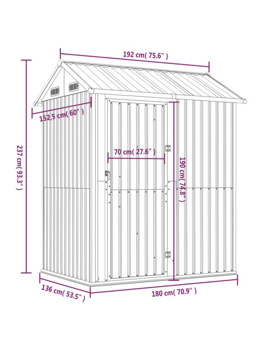 Puutarhavaja ruskea 192x152,5x237 cm galvanoitu teräs