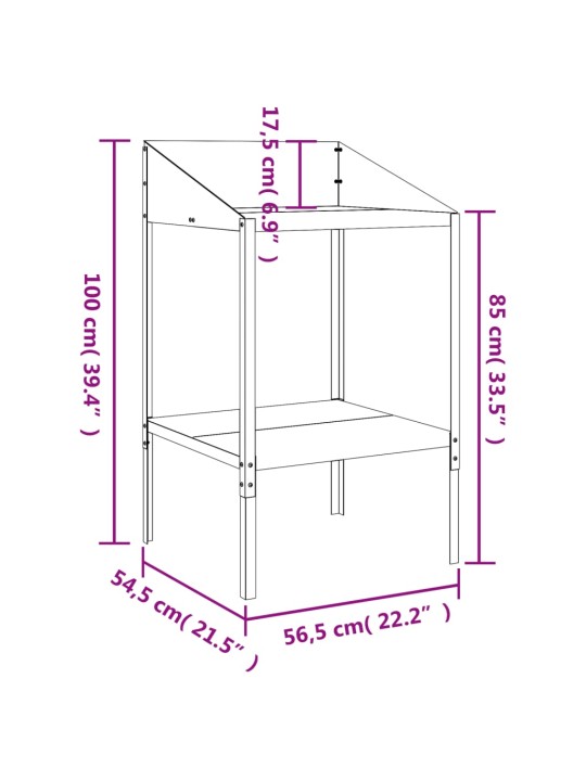 Kasviteline antrasiitti 56,5x54,5x100 cm galvanoitu teräs