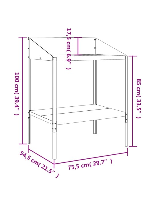 Kasviteline antrasiitti 75,5x54,5x100 cm galvanoitu teräs