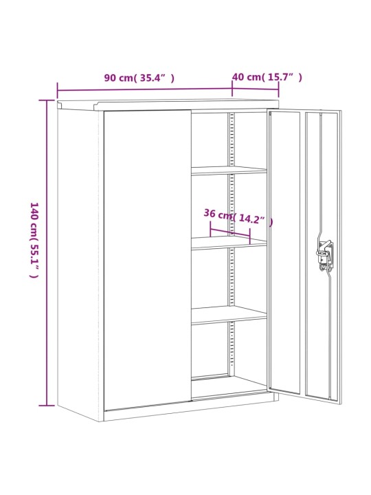 Arkistokaappi antrasiitti ja valkoinen 90x40x140 cm teräs