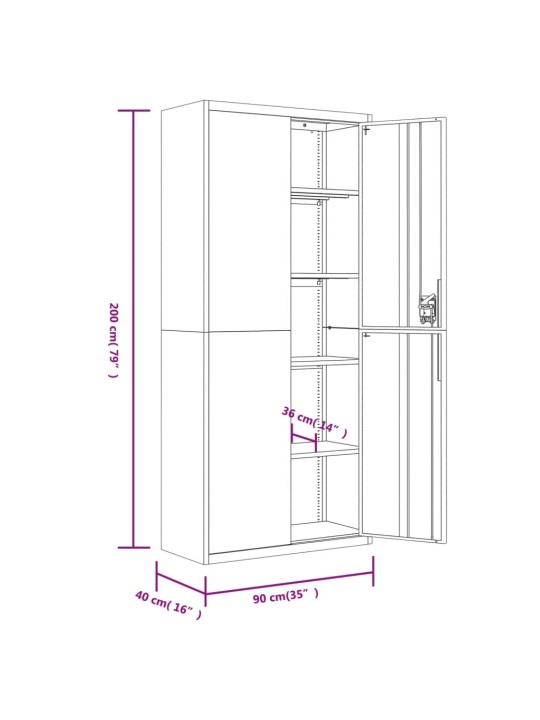 Arkistokaappi musta 90x40x200 cm teräs