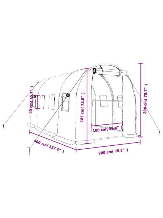 Kasvihuone teräsrungolla vihreä 8 m² 4x2x2 m