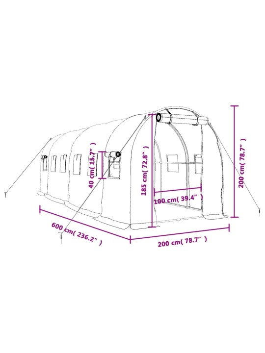 Kasvihuone teräsrungolla vihreä 12 m² 6x2x2 m