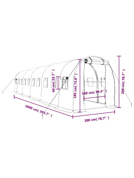 Kasvihuone teräsrungolla vihreä 20 m² 10x2x2 m