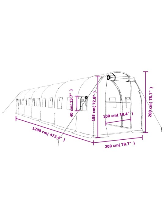 Kasvihuone teräsrungolla vihreä 24 m² 12x2x2 m