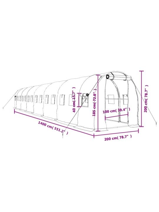 Kasvihuone teräsrungolla vihreä 28 m² 14x2x2 m