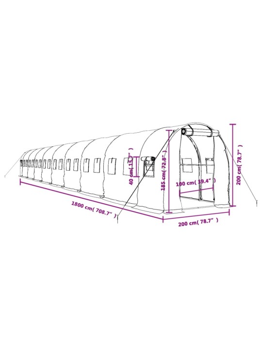 Kasvihuone teräsrungolla vihreä 36 m² 18x2x2 m