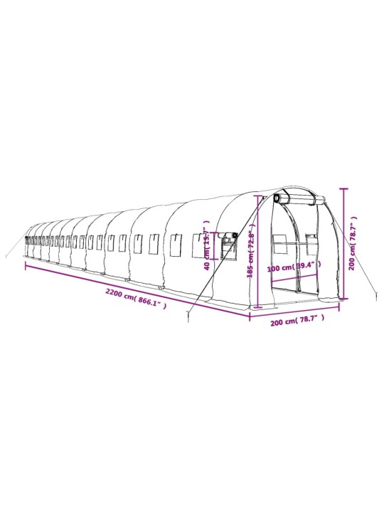 Kasvihuone teräsrungolla vihreä 44 m² 22x2x2 m