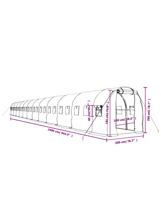 Kasvihuone teräsrungolla valkoinen 48 m² 24x2x2 m